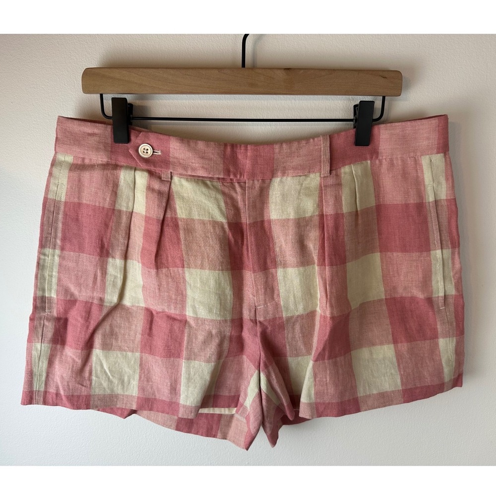 RALPH LAUREN SPORT Preppy Pink & Cream Plaid Check Linen Shorts NWT 12